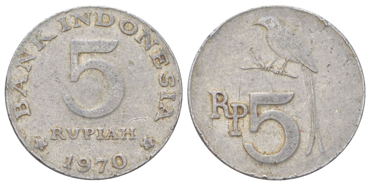 Индонезия 5 рупий 1970 черный дронго KM 22 алюминий 4624-431