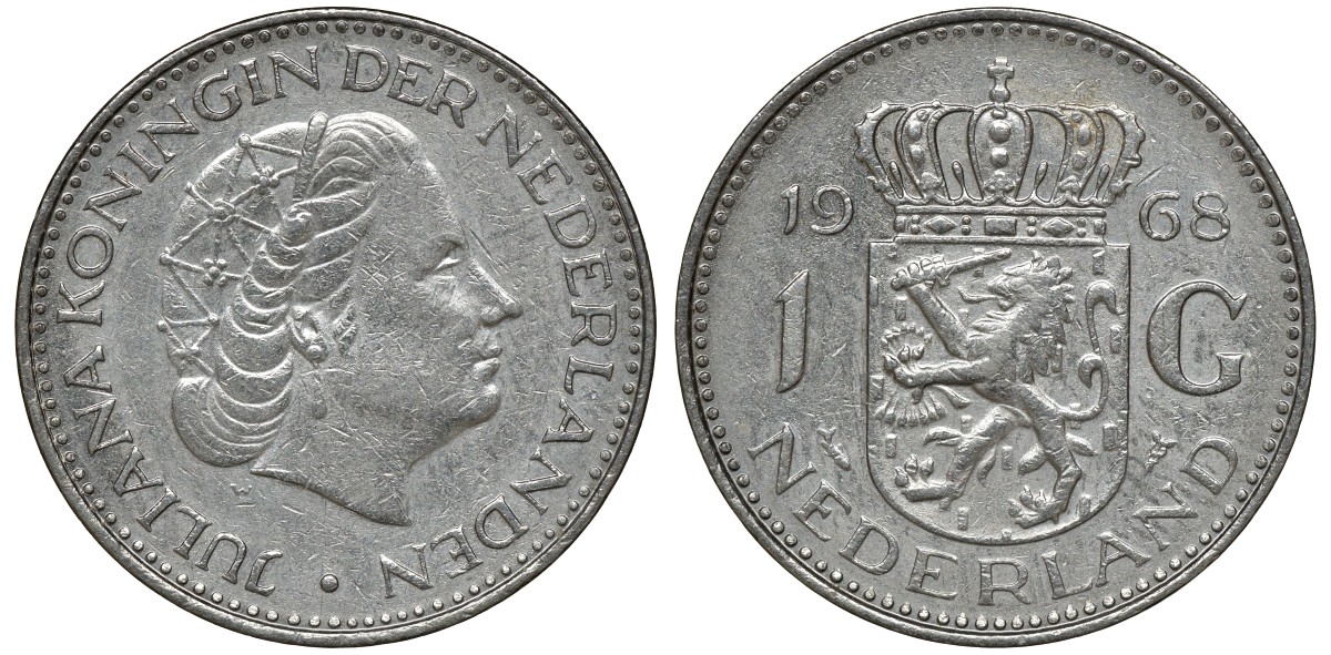 Нидерланды 1 гульден 1968 Юлиана (1948-1980) KM 184a никель 72-1735