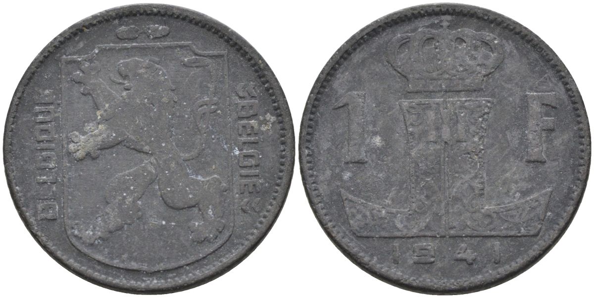 Бельгия 1 франк 1941 Belgique-Belgie KM 127 цинк 4126-146