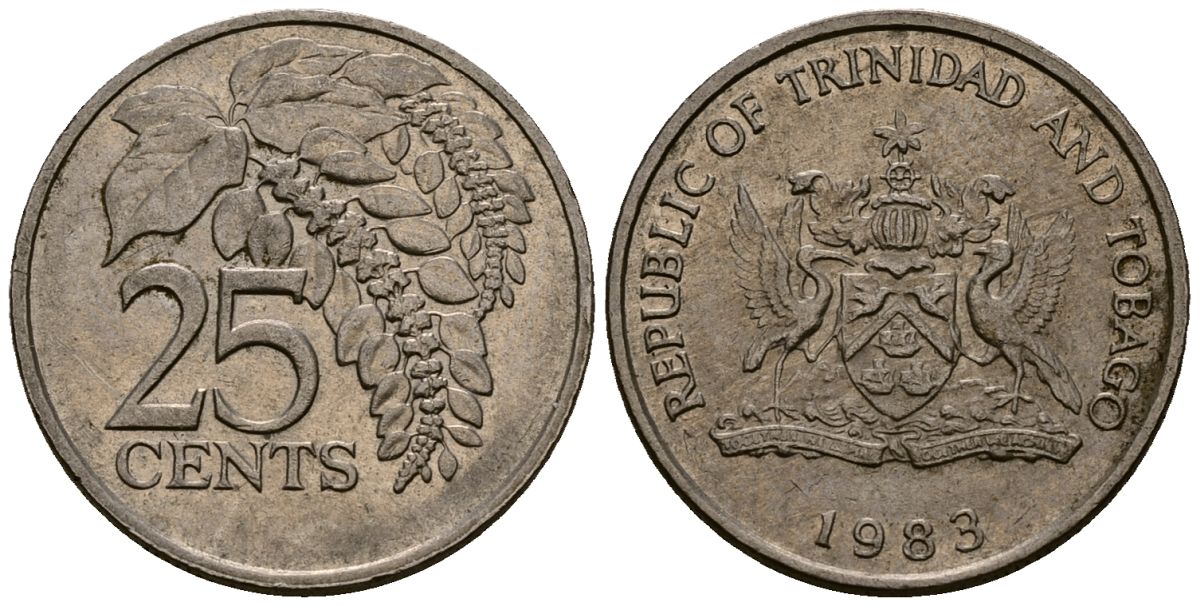 Тринидад и Тобаго 25 центов 1983 цветок дикая пуансеттия KM 32 медно-никель 4176-215