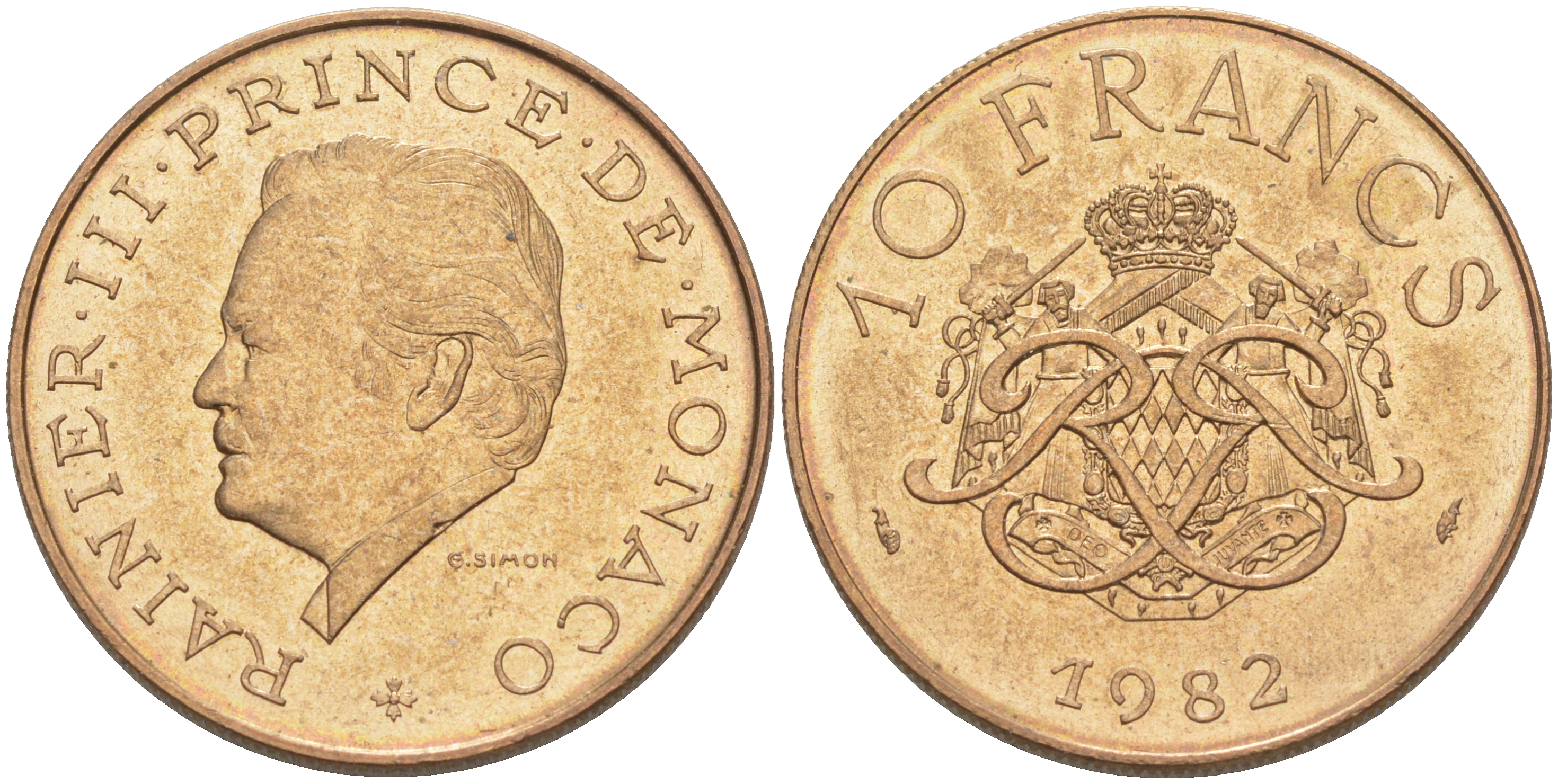 Монако 10 франков 1982 Ренье III (1949-2005) KM 154 медь никель алюминий UNC 190-612