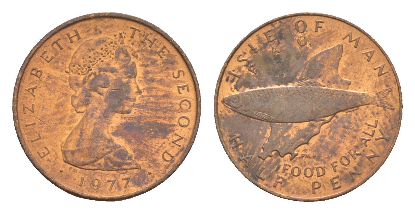 Остров Мэн 1/2 пенни 1977 ФАО - еда для всех KM 40 бронза aUNC 4655-926