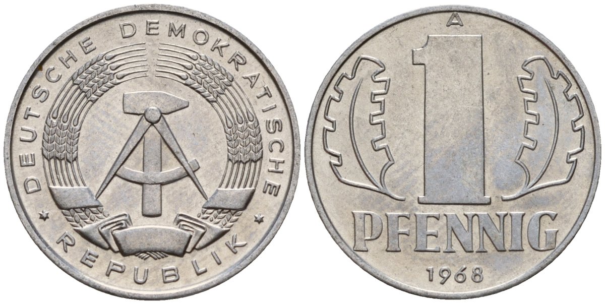 ГДР 1 пфенниг 1968 A KM 8.1 алюминий 99-1139