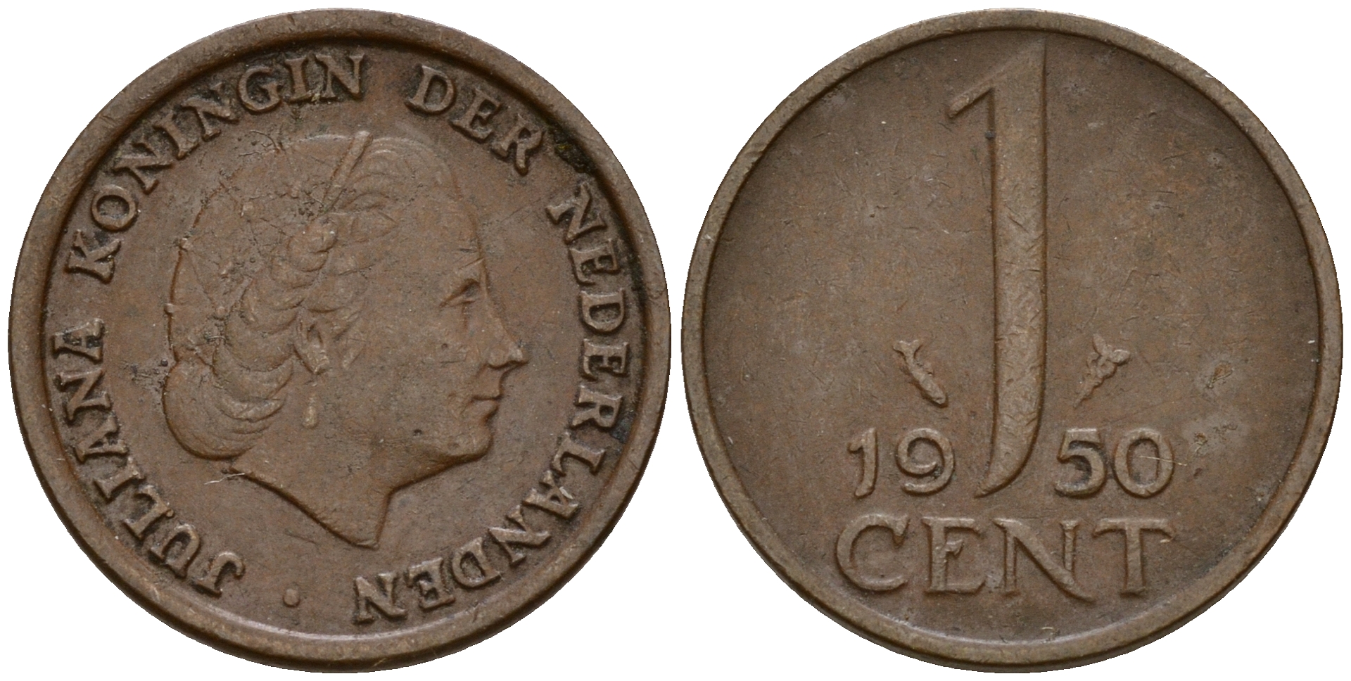 Нидерланды 1 цент 1950 Юлиана (1949-1980) KM 180 бронза    4598-143