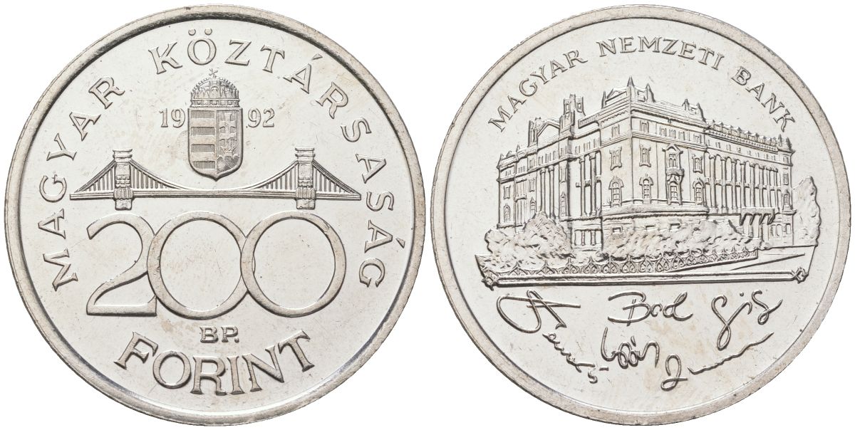 Венгрия 200 форинтов 1992 BP, национальный банк KM 689 серебро UNC 4574-1145