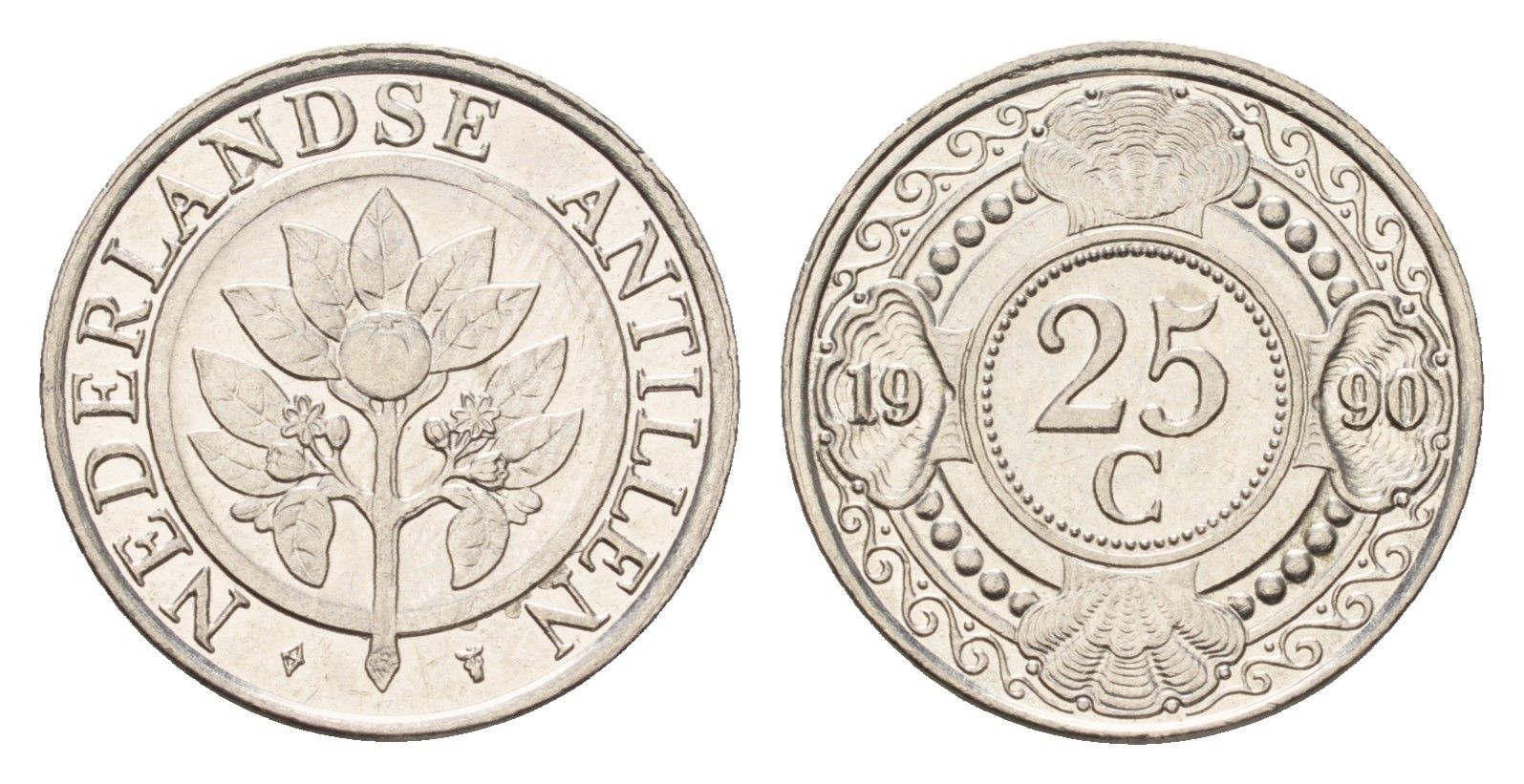 Нидерландские Антильские острова (Нидерландские Антилы) 25 центов 1990 Беатрикс (1980-2013) KM 35 сталь плакированная никелем UNC 4675-855