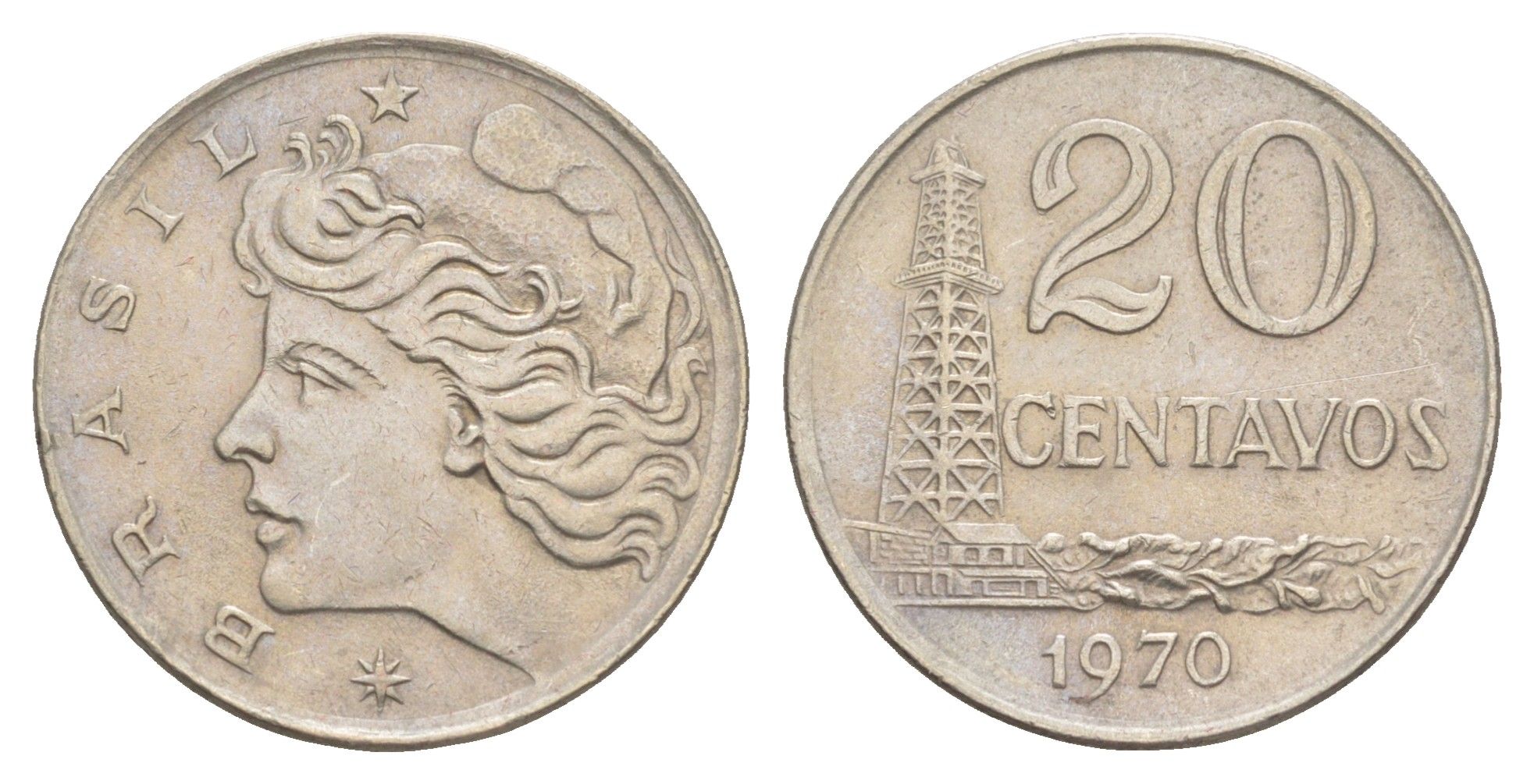 Бразилия 20 сентаво 1970 KM 579.2 медно-никель aUNC 4642-1041