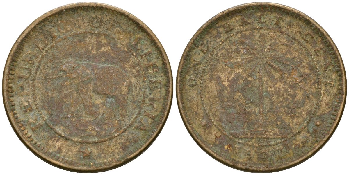 Либерия 1/2 цента 1937 KM 10 латунь 4174-364