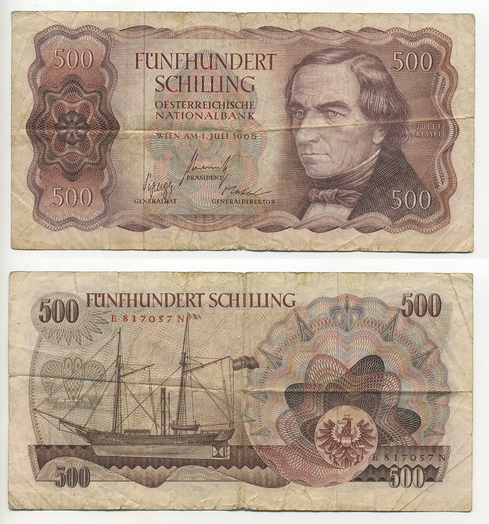 Австрия 500 шиллингов 1965 Йозеф Рессель Pick 139a бумага 6294-9-1-1