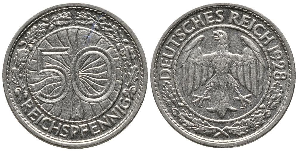 Германия 50 рейхспфеннигов 1928 A KM 49, J. 324 никель 24-1217