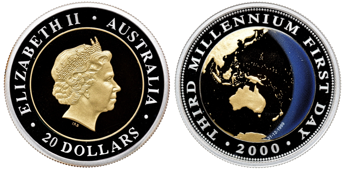 Австралия 20 долларов 2000 миллениум, земной шар KM 519 золото, серебро PROOF 2-4-2-01