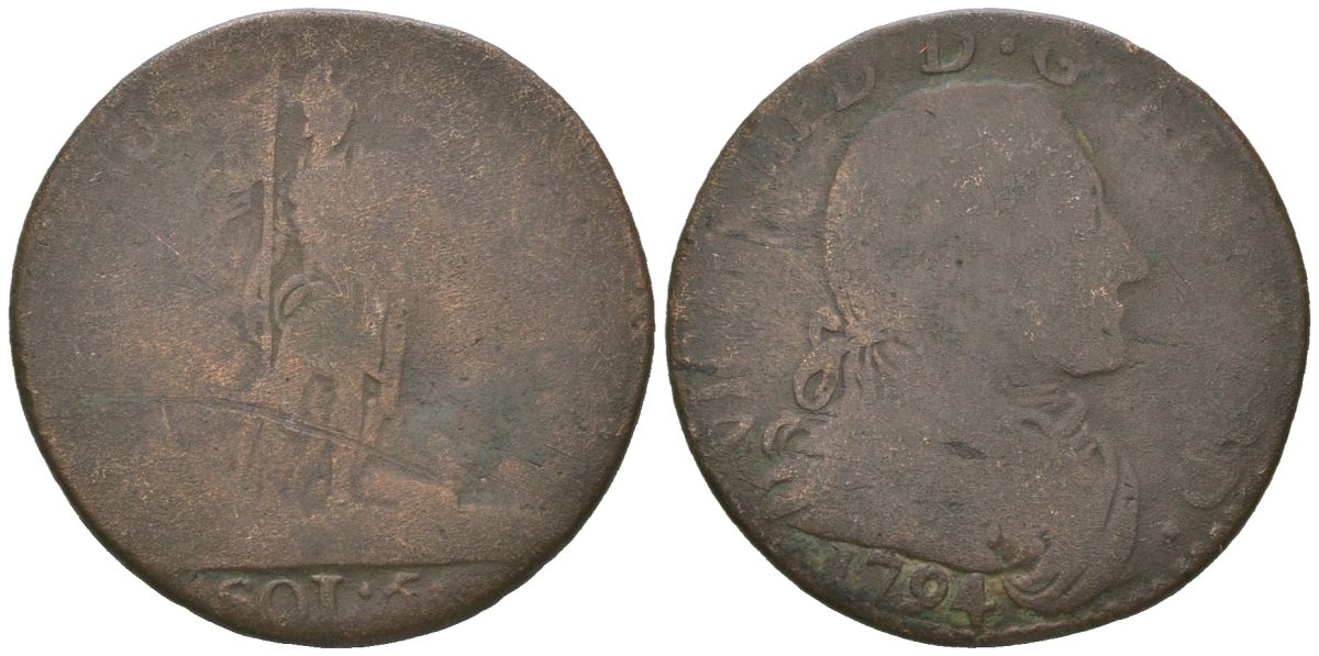 Сардинское королевство (Сардиния) 5 сольдо (солид) 1794 KM 91 серебро 110-457