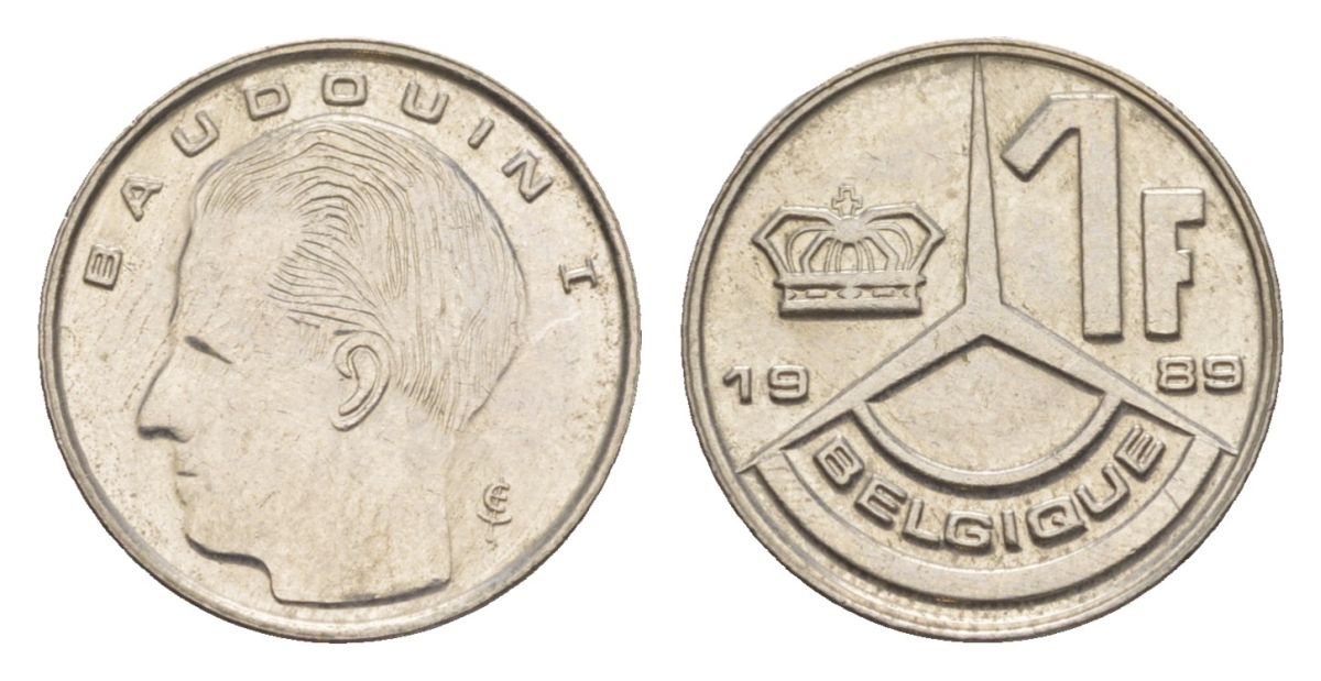 Бельгия 1 франк 1989 Belgique, Бодуэн I (1951-1993) KM 170 железо плакированное никелем 4632-563