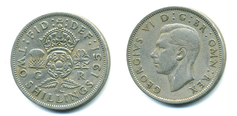 Великобритания 2 шиллинга (флорин) 1951 Георг VI (1936-1952) KM 878, Spink 4107 медно-никель 4383-836