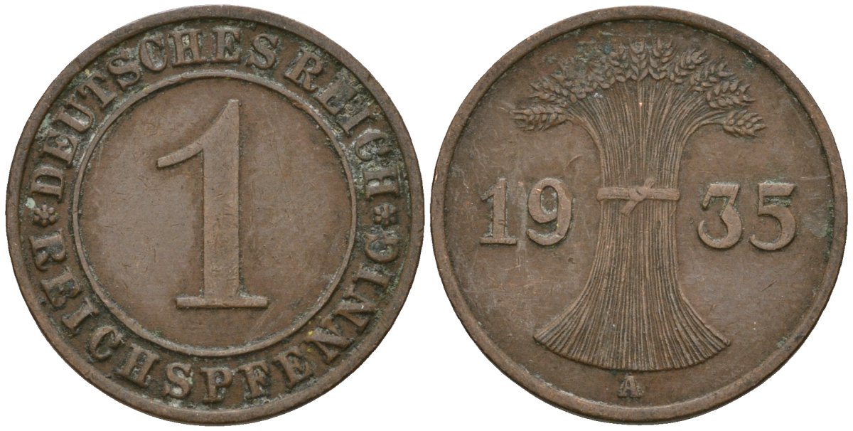Германия 1 рейхспфенниг 1935 A KM 37, J. 313 бронза 4189-1259