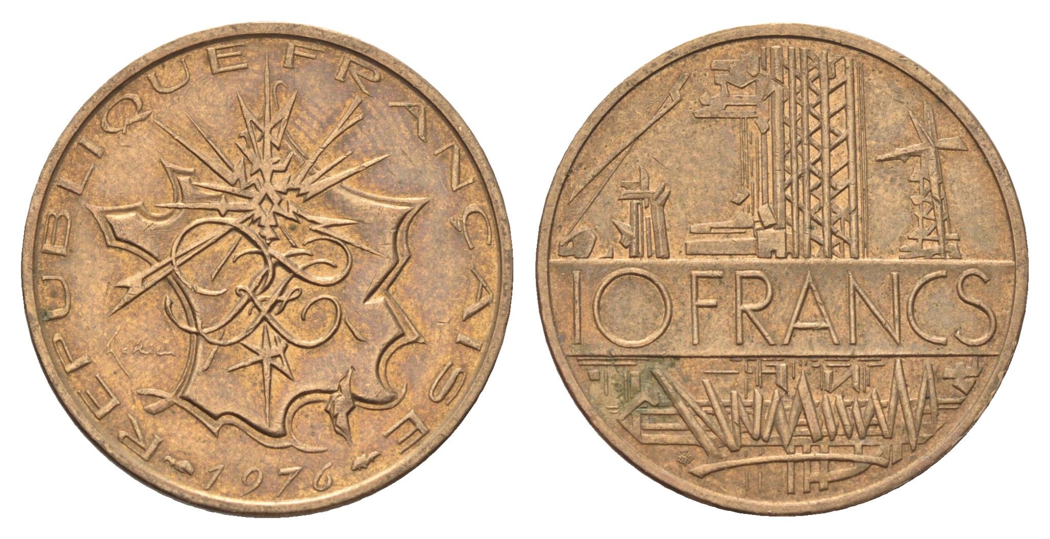 Франция 10 франков 1976 KM 940 медь алюминий никель 4704-443