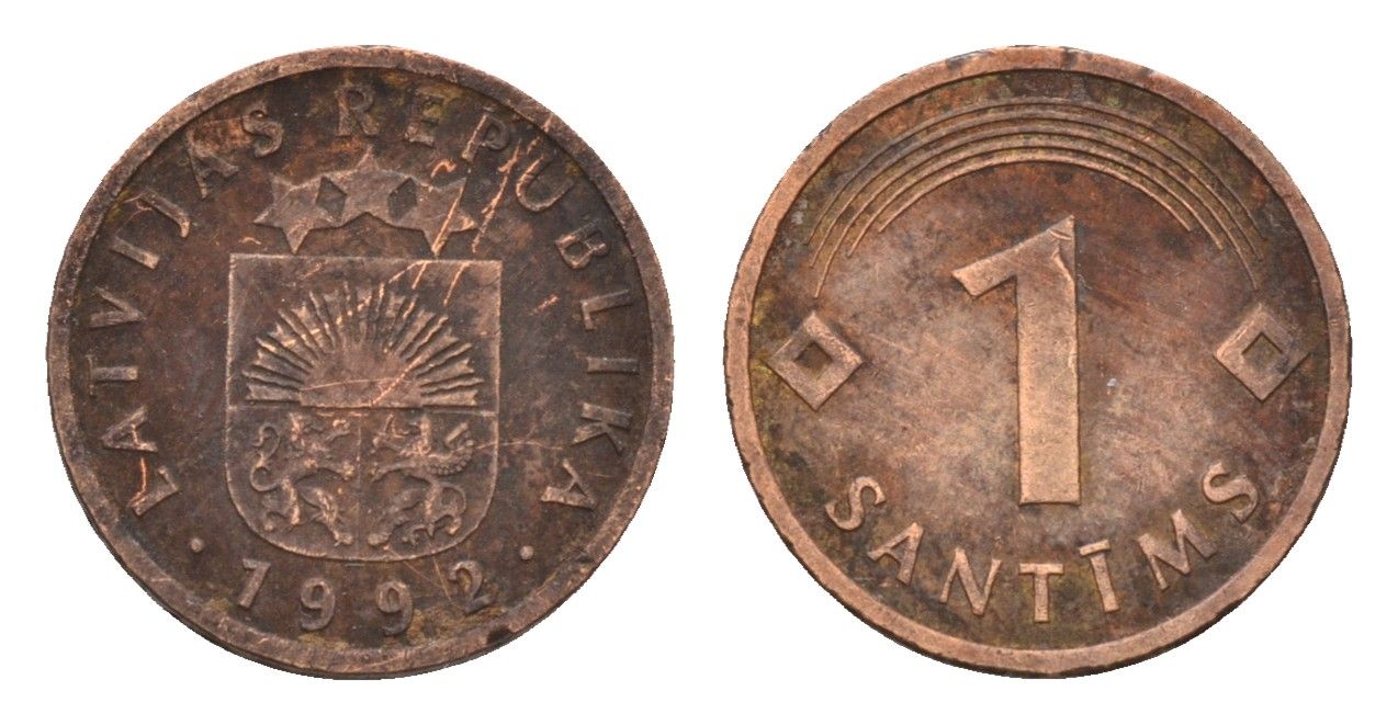 Латвия 1 сантим 1992 KM 15 сталь плакированная медью 105-144