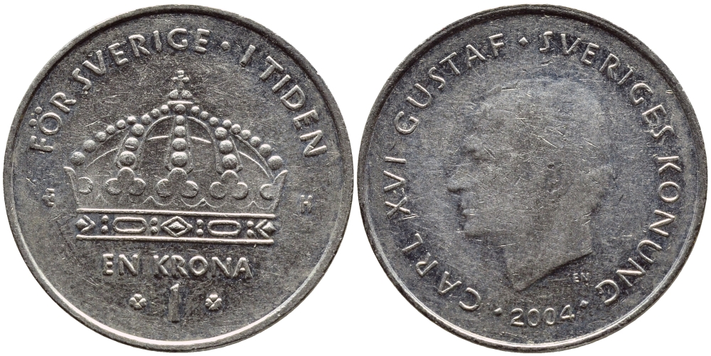 Швеция 1 крона 2004 Карл XVI Густав (1973- ) KM 894 медно-никель 177-135