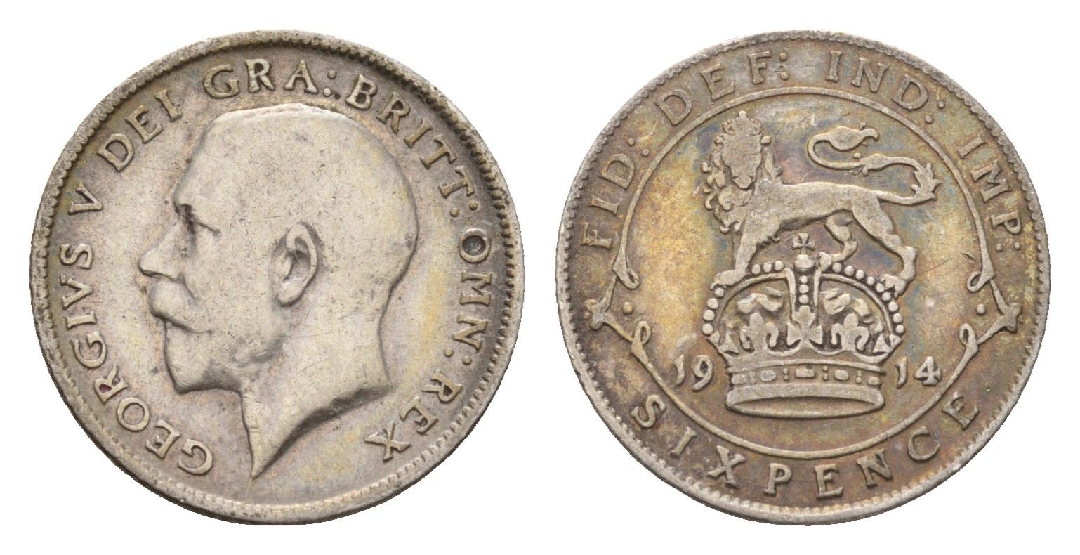 Великобритания 6 пенсов 1914 Георг V (1910-1936) KM 815, Spink 4014 серебро 177-1124