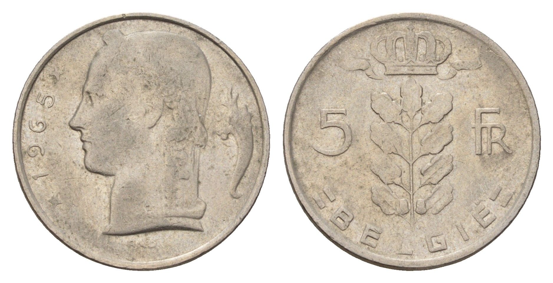 Бельгия 5 франков 1965 Belgie, Бодуэн I (1951-1993) KM 135 медно-никель 3459-851