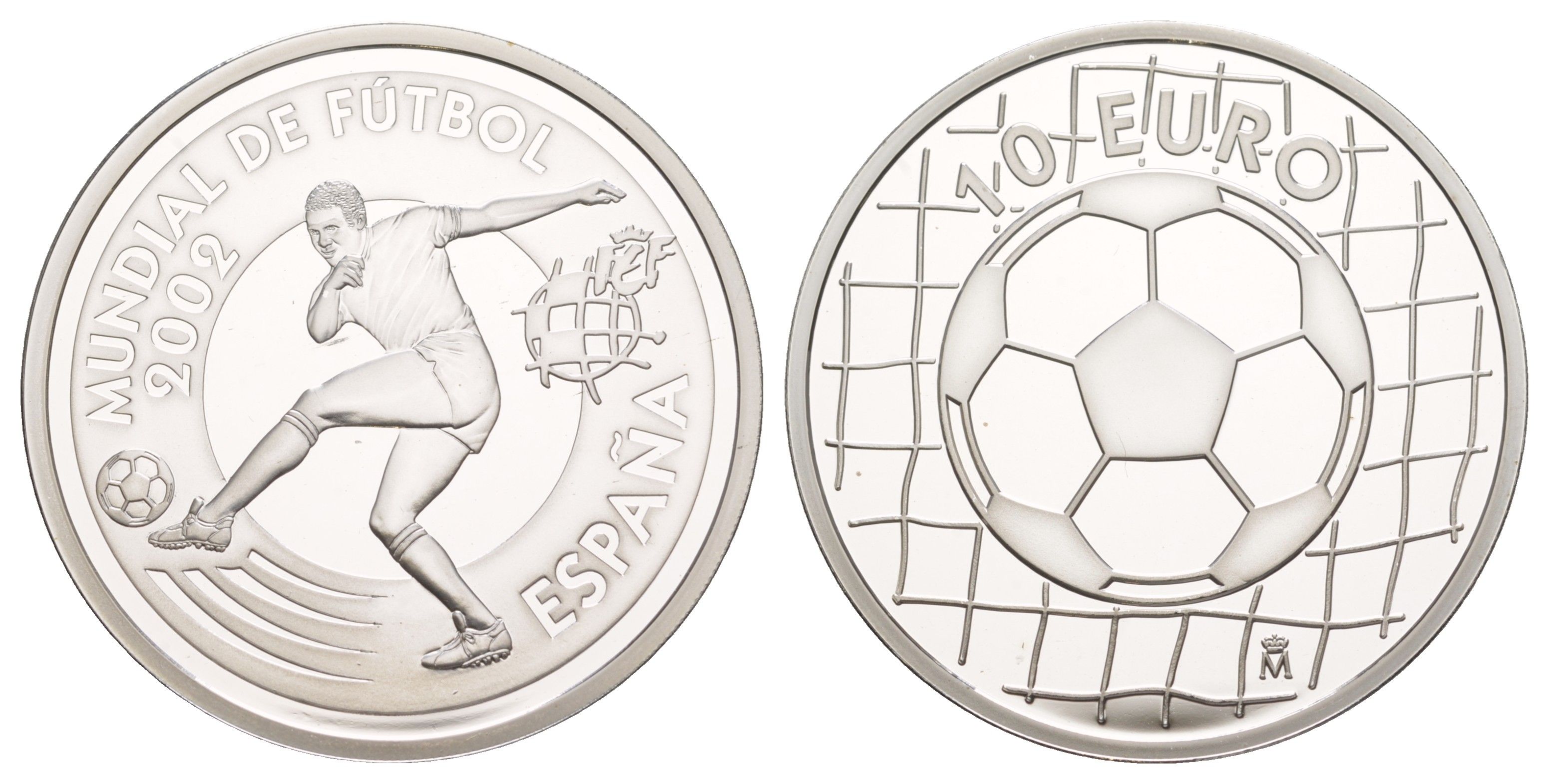 Испания 10 евро 2002 Чемпионат мира по футболу 2002 KM 1070 серебро PROOF 1083-2-41