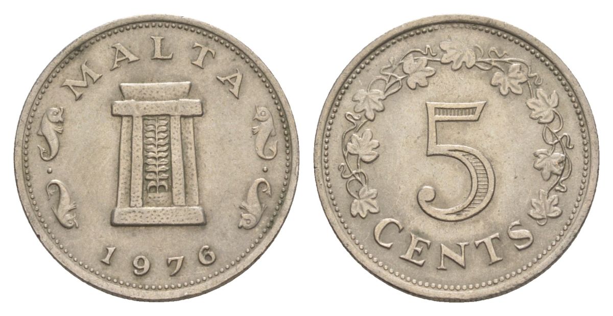 Мальта 5 центов 1976 Ритуальный алтарь в храме Хаджар-Ким KM 10 медно-никель 4633-1153
