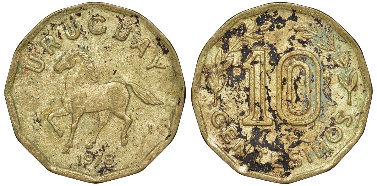 Уругвай 10 сентесимо 1978 KM 66 алюминиевая бронза 4164-761