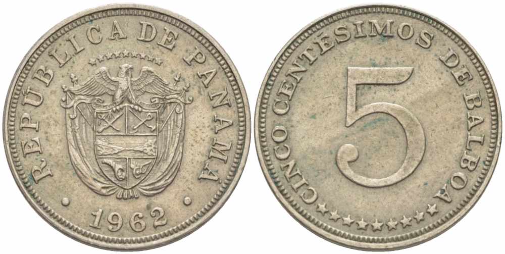 Панама 5 сентесимо 1962 KM 23.2 медно-никель 108-1032