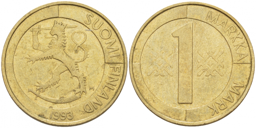 ФИНЛЯНДИЯ 1 МАРКА 1993 M KM 76 алюминиевая бронза 113-1156