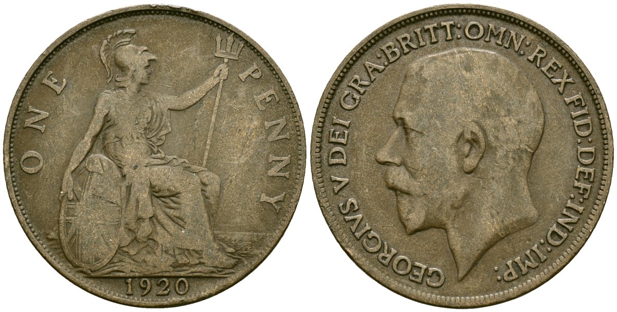 Великобритания 1 пенни 1920 Георг V (1910-1936) KM 810, Spink 4051 бронза 4120-814