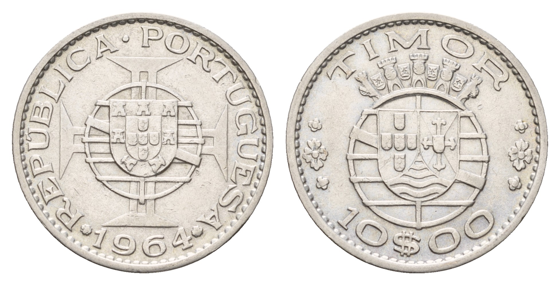 Португальский Тимор 10 эскудо 1964 год-тип KM 16 серебро 4671-843