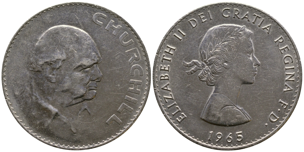 Великобритания 1 крона (5 шиллингов) 1965 Уинстон Черчилль, Елизавета II (1952-2022) KM 910, Spink 4144 медно-никель 118-515