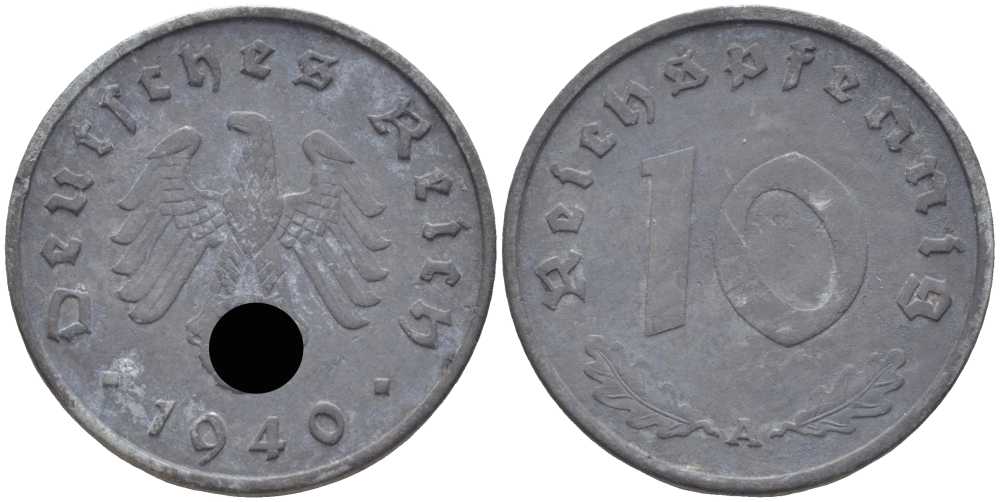 ГЕРМАНИЯ 10 РЕЙХСПФЕННИГОВ 1940 A KM 101, J. 371 цинк 4401-822