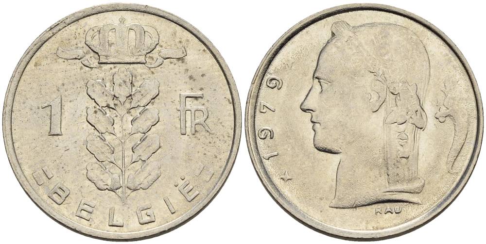 БЕЛЬГИЯ 1 ФРАНК 1979 BELGIE KM 143.1 медно-никель 4546-431