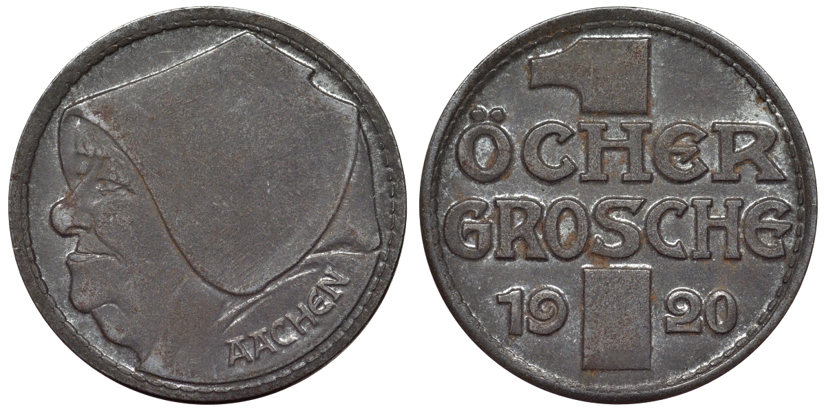 Германия, Ахен 1 грошен 1920 Северный Рейн-Вестфалия, нотгельд Funck 1.5? железо 4119-514