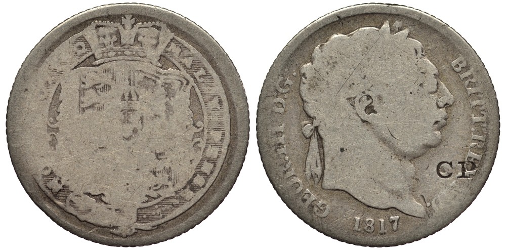 Великобритания 6 пенсов 1817 Георг III (1760-1820) KM 665, Spink 3791 серебро 4538-1151