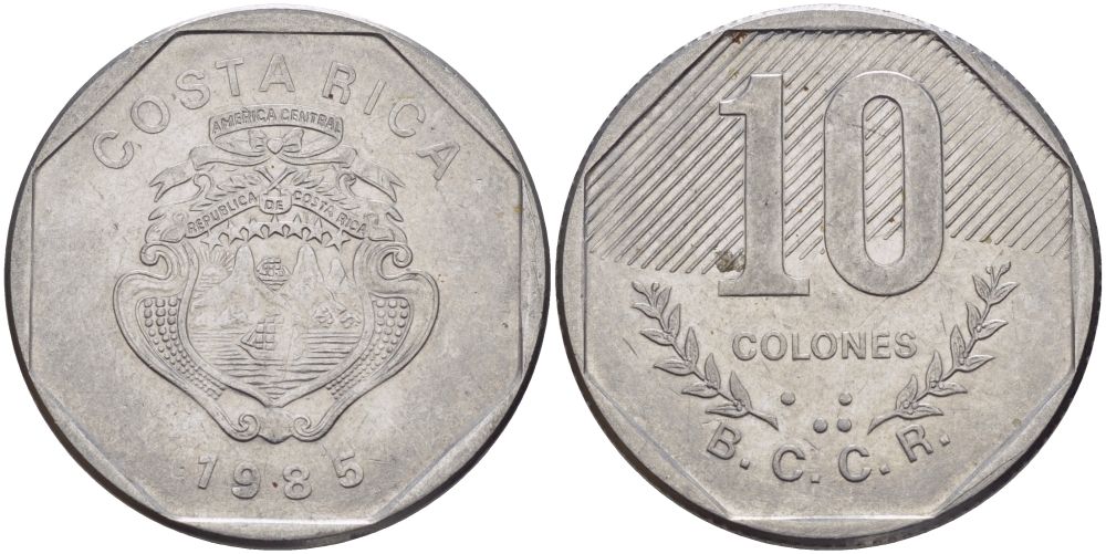 Коста-Рика 10 колонов 1985 B.C.C.R. KM 215.2 нержавеющая сталь 82-114
