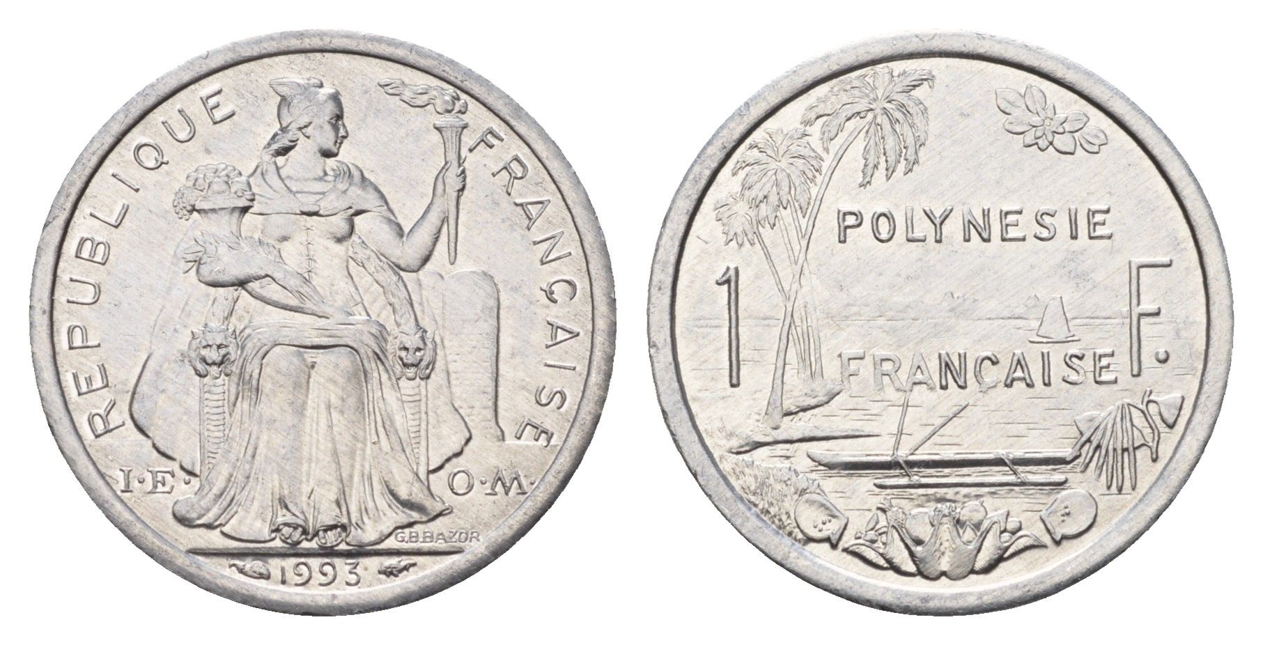 Французская Полинезия 1 франк 1993 KM 11 алюминий UNC 4118-743