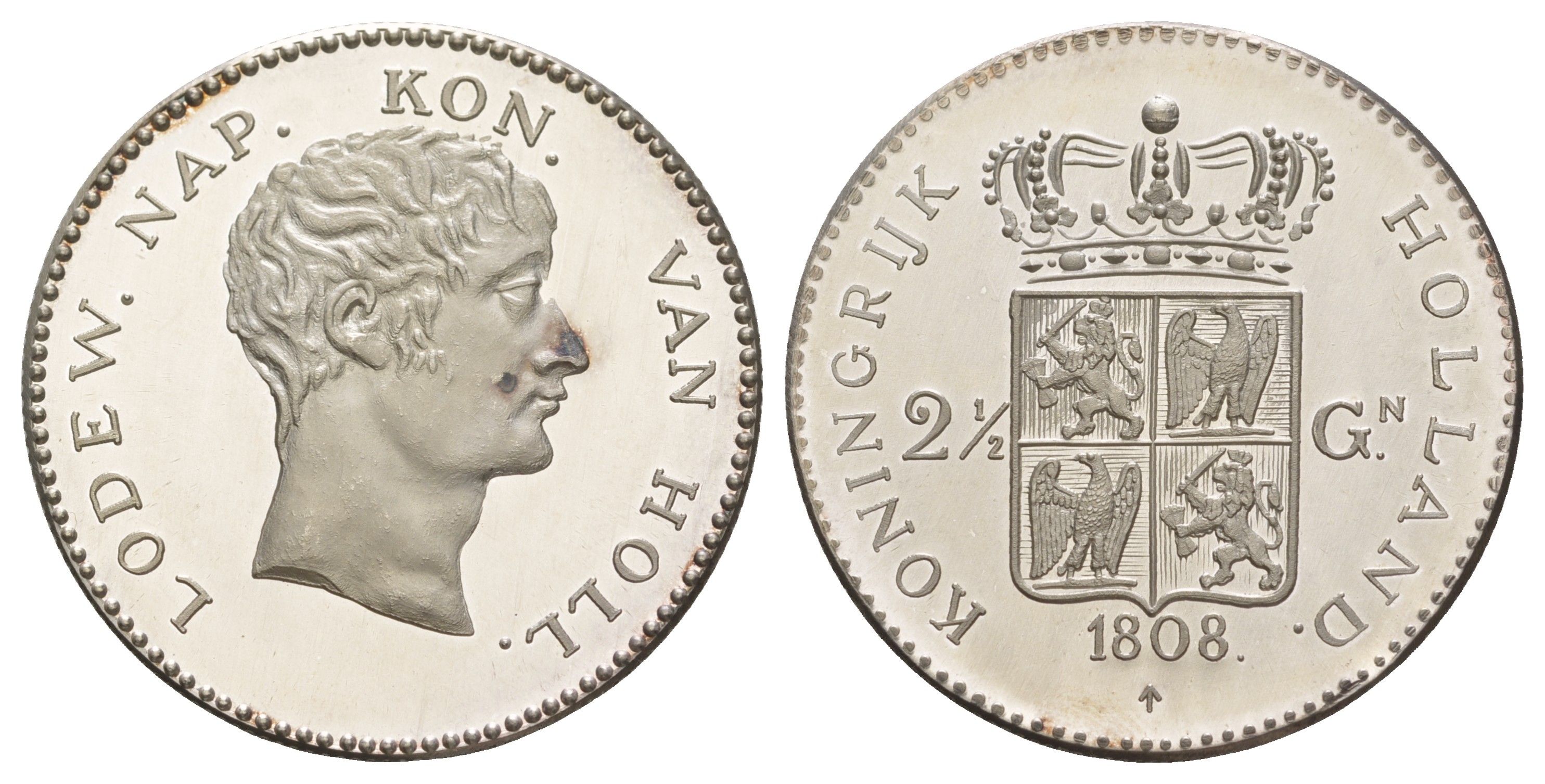 Нидерланды КОПИЯ - 2 1/2 гульдена 1808 Людовик Бонапарт тип - KM 32 белый металл PROOF 1522-1225