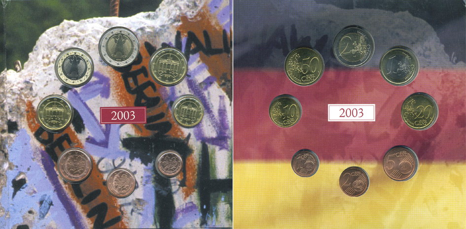 Германия набор из 3 евронаборов по 8 монет 2002-2004 буква A, мондвор Берлин, оригинальный официальный набор в картонном буклете UNC 2-5-1-11