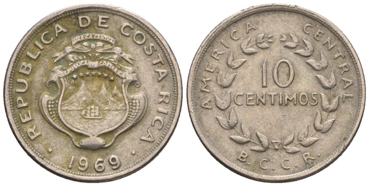Коста-Рика 10 сентимо 1969 KM 185.2 медно-никель 4124-163