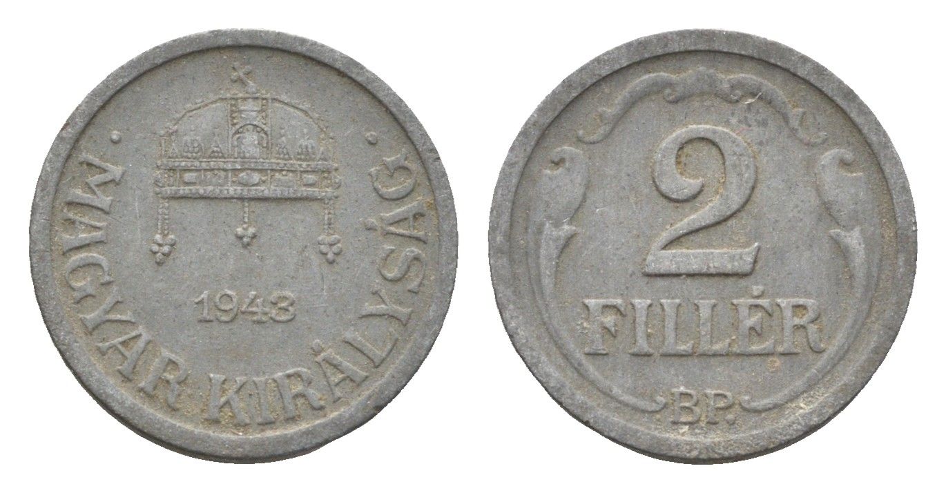 Венгрия 2 филлера 1943 BP KM 519 цинк 4665-535