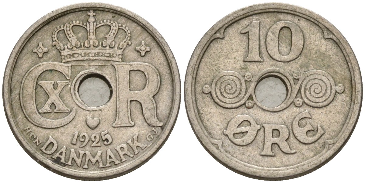 Дания 10 эре 1925 Кристиан X (1912-1947) KM 822 медно-никель 4147-546