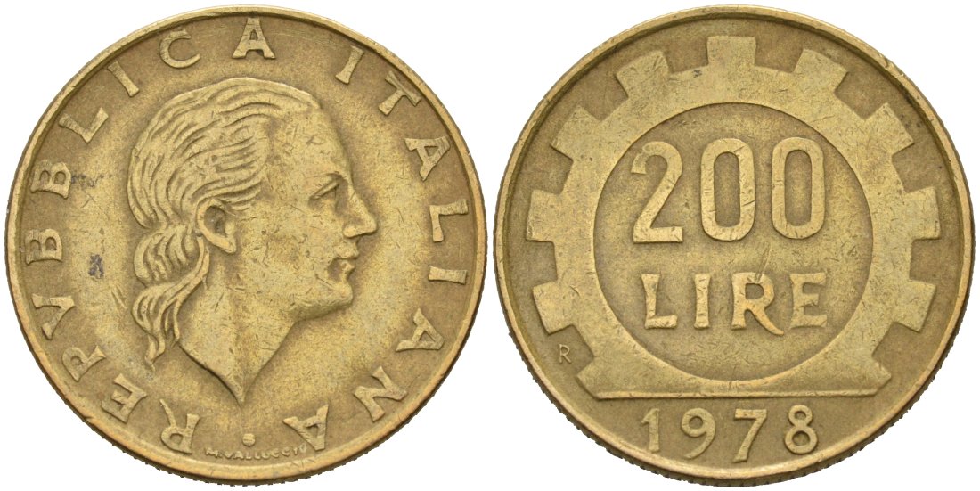 Италия 200 лир 1978 R, шестерня KM 105 алюминиевая бронза 4573-823