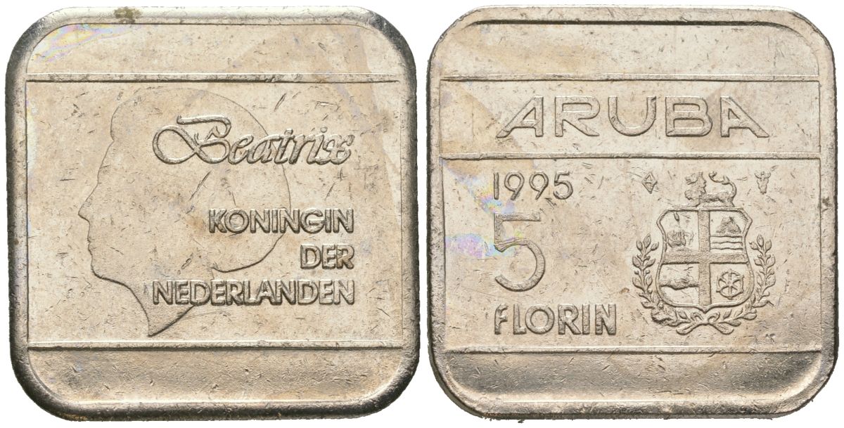 Аруба 5 флоринов 1995 Беатрикс (1980-2013) KM 12 сталь плакированная никелем 4619-347