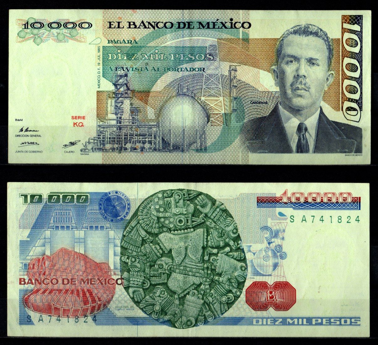 Мексика 10000 песо 1985 Pick 89 бумага 7198-20-2-1