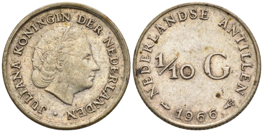 Нидерландские Антилы 1/10 гульдена 1966 Юлиана (1948-1980) KM 3 серебро 4564-517