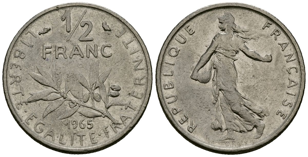 Франция 1/2 франка 1965 сеятель KM 931, Le Franc 198.3 никель 4135-647