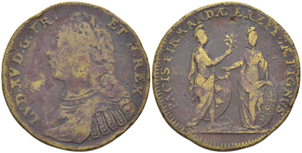 Франция жетон ND Людовик XV (1715-1774), PACIS FIRMANDAE EREPTUM PIGNUS, диаметр 23,5-24 мм.  латунь    210-131