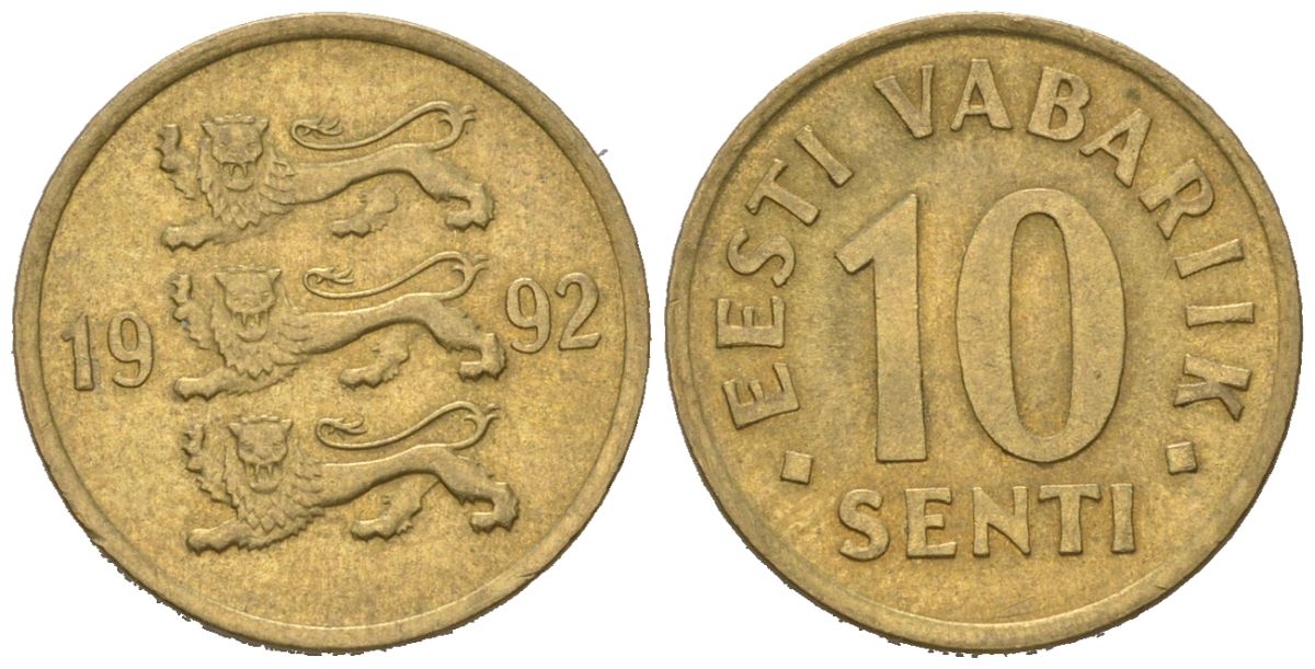 Эстония 10 сентов 1992 KM 22 латунь UNC 4618-326